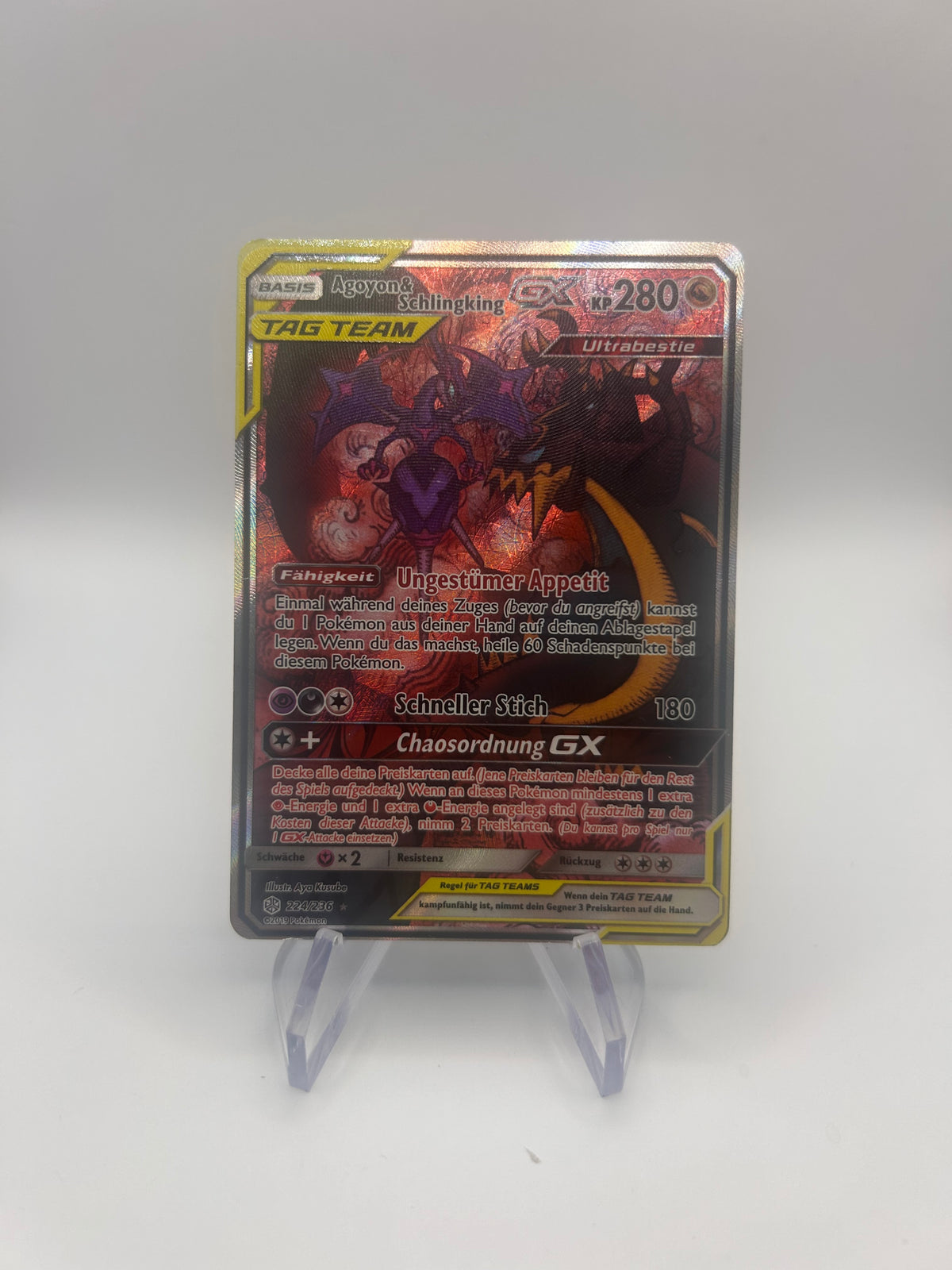 Pokemon Karte Tag Team Alt Art Agoyon & Schlingking 224/236 Deutsch