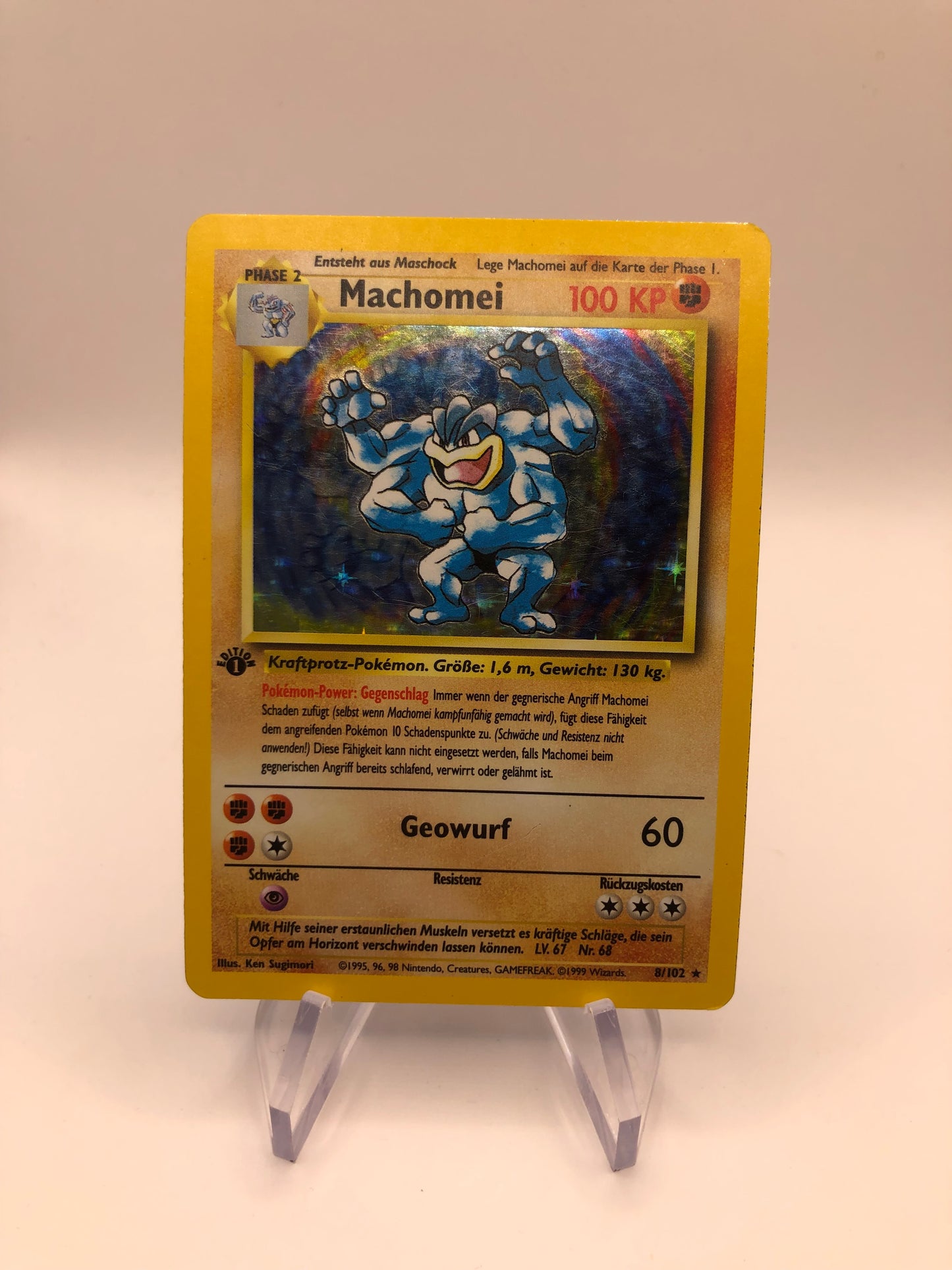 Pokemon Karten Holo Machomei 1st Edition 8/102 Deutsch