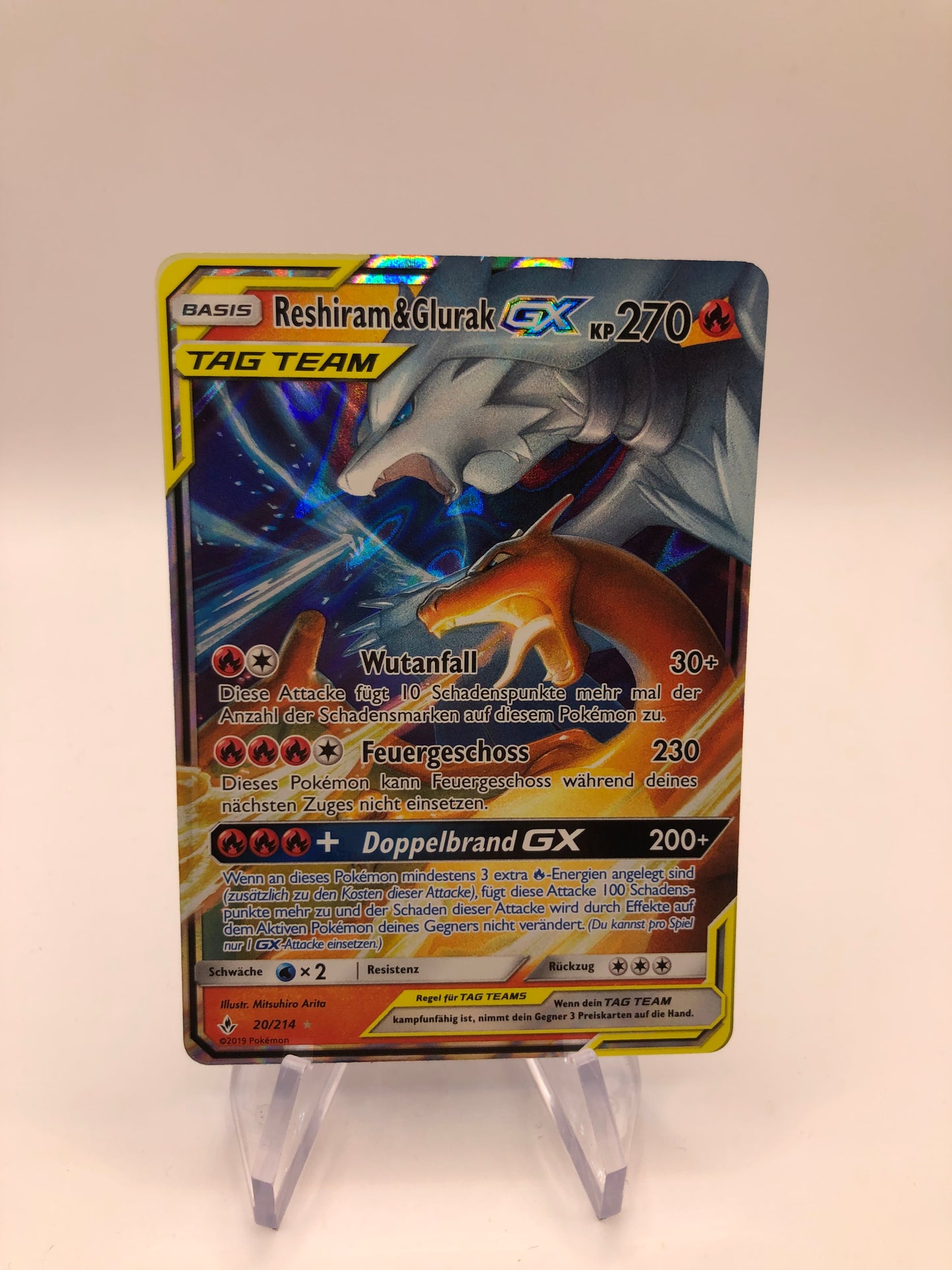 Pokemon Karte GX Tag Team Reshiram & Glurak 20/214 Deutsch