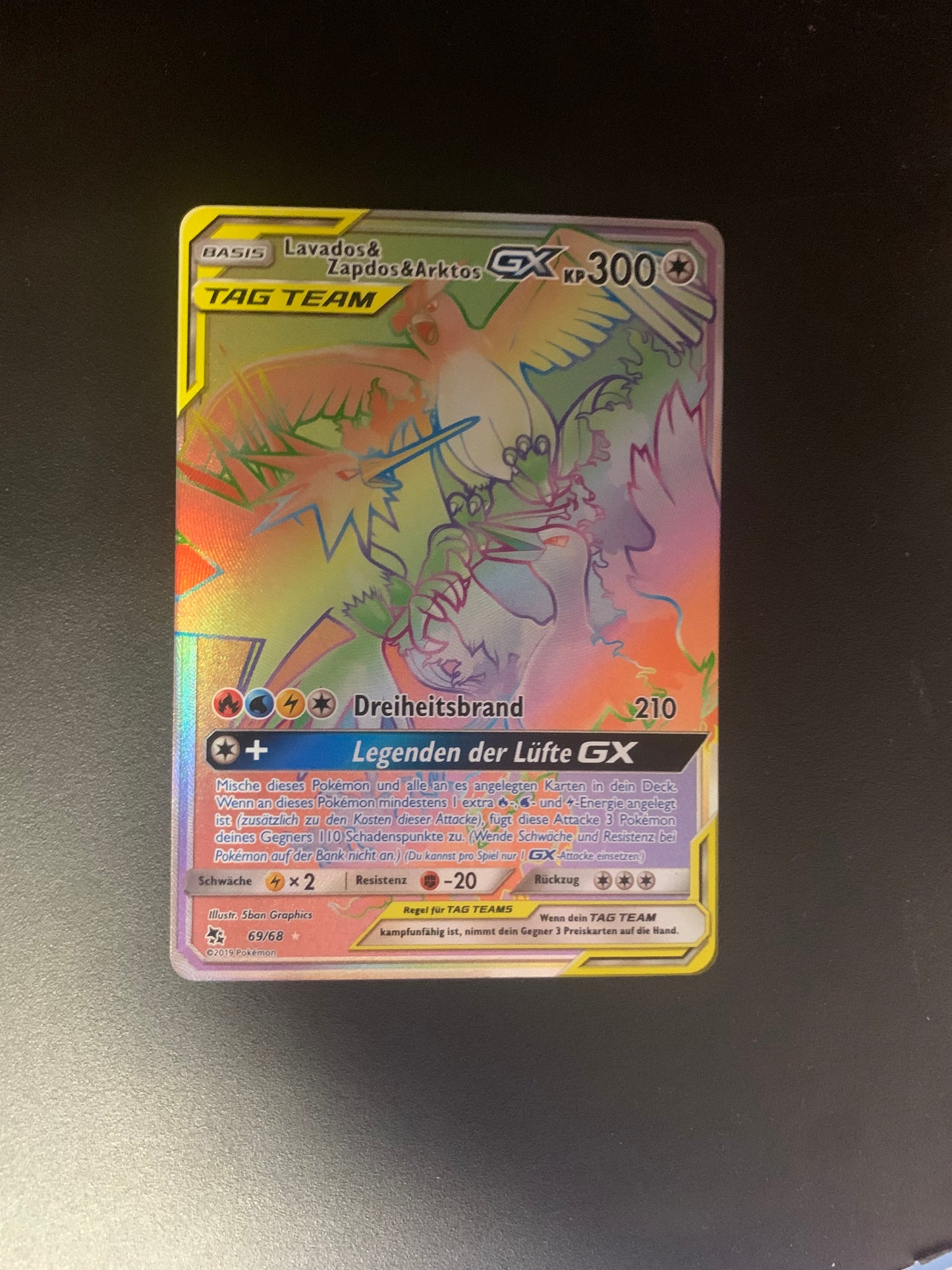 Pokemon Karte GX Rainbow Lavados&Zapdos&Arktos 69/68 Deutsch