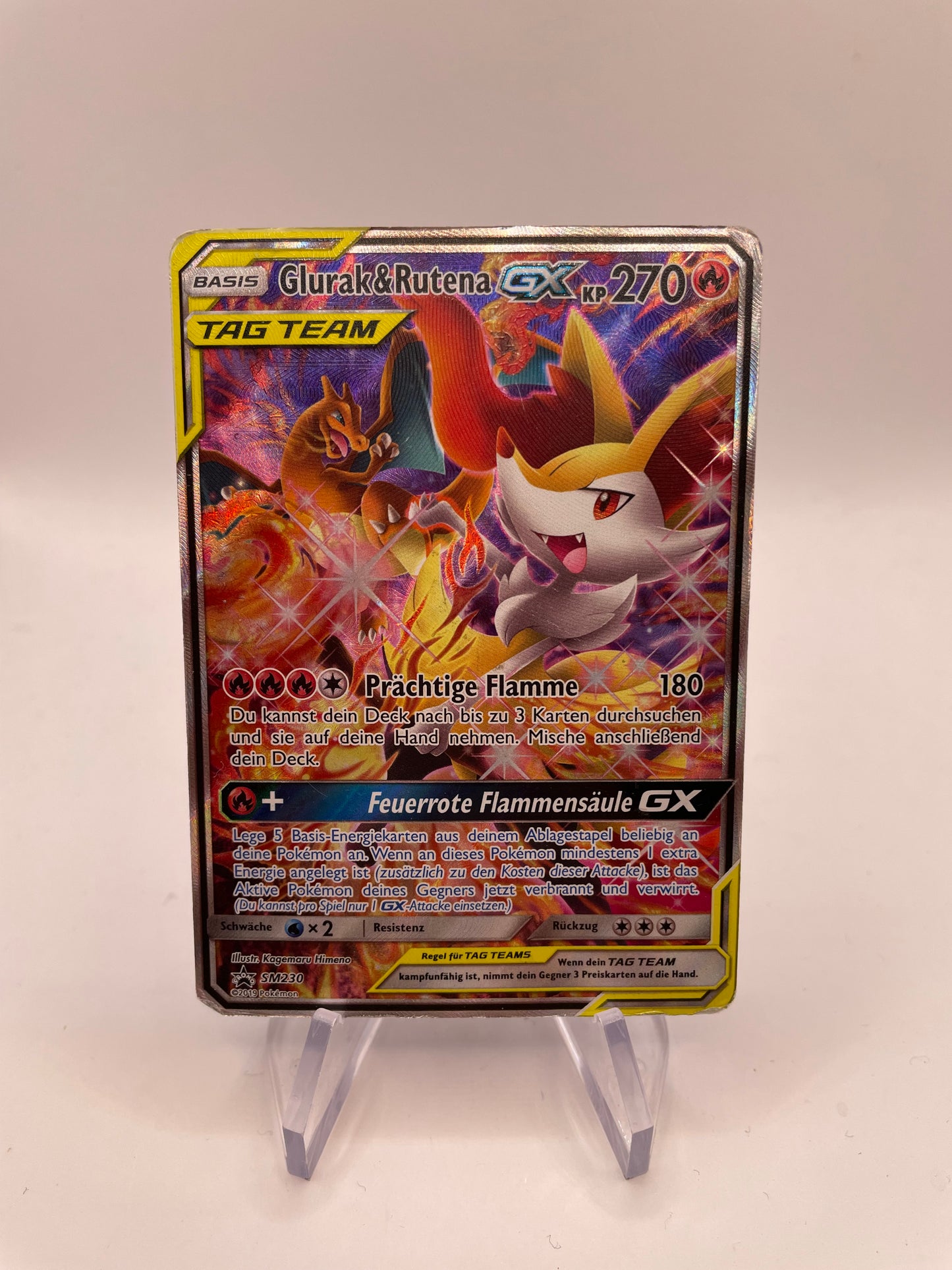 Pokemon Karte GX Tag Team Promo Glurak & Rutena SM230 Deutsch