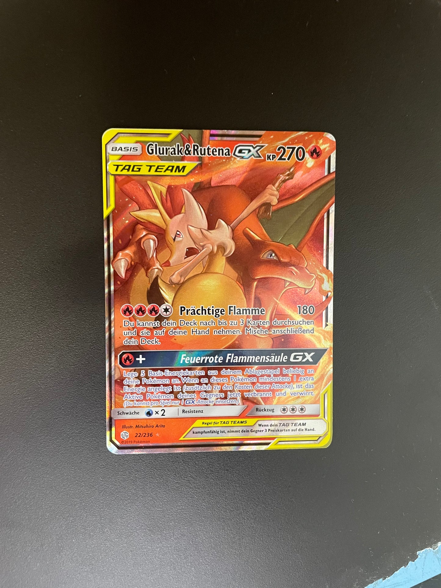 Pokemon Karte GX Tag Team Glurak&Rutena 22/236 Deutsch