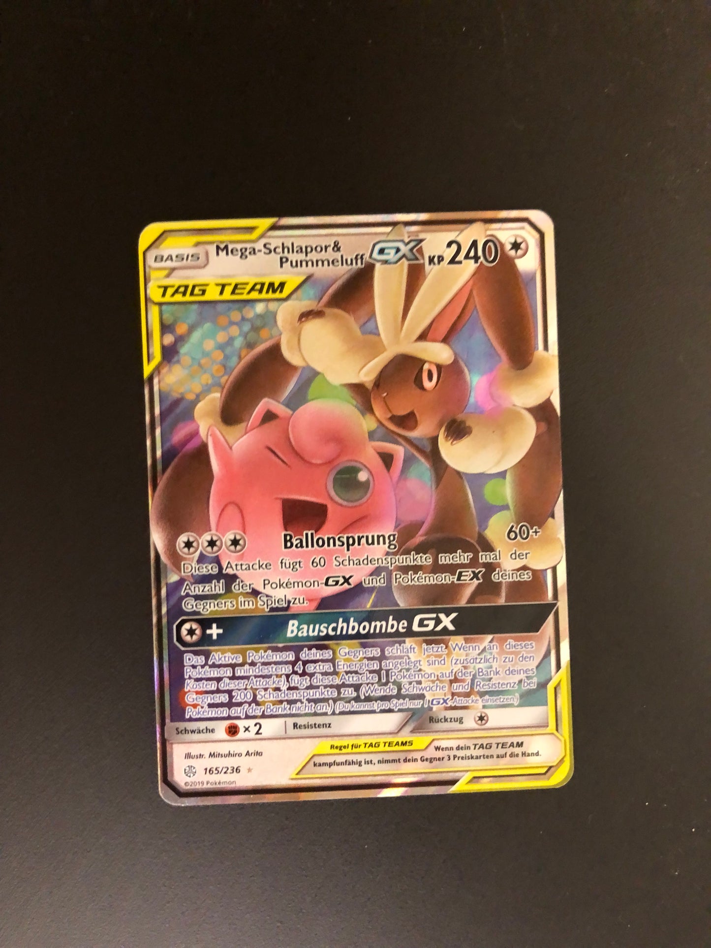 Pokemon Karte GX Tag Team Mega-Schlapor & Pummeluff 165/236 Deutsch