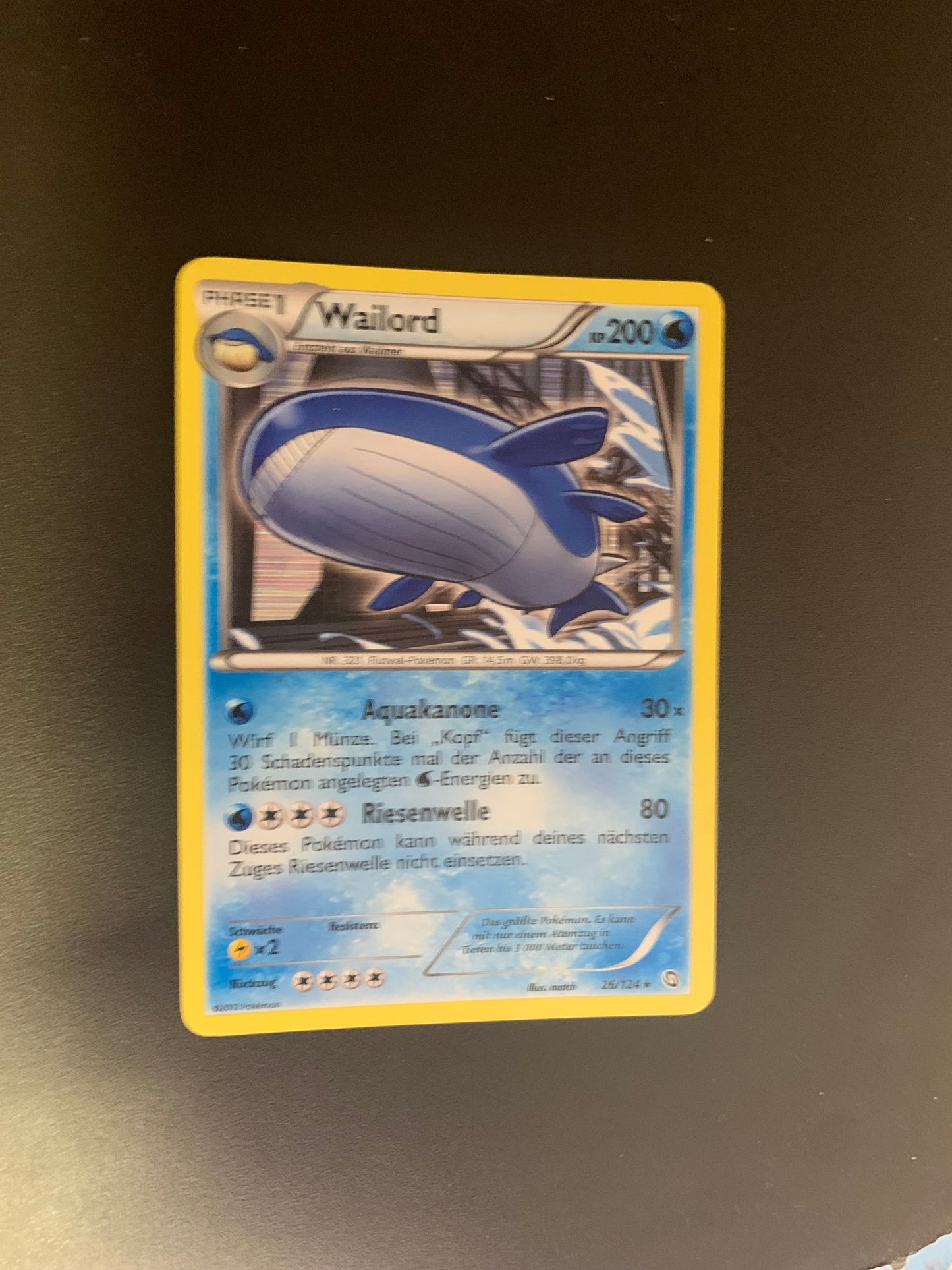 Pokemon Karte Holo Wailord 26/124 Deutsch