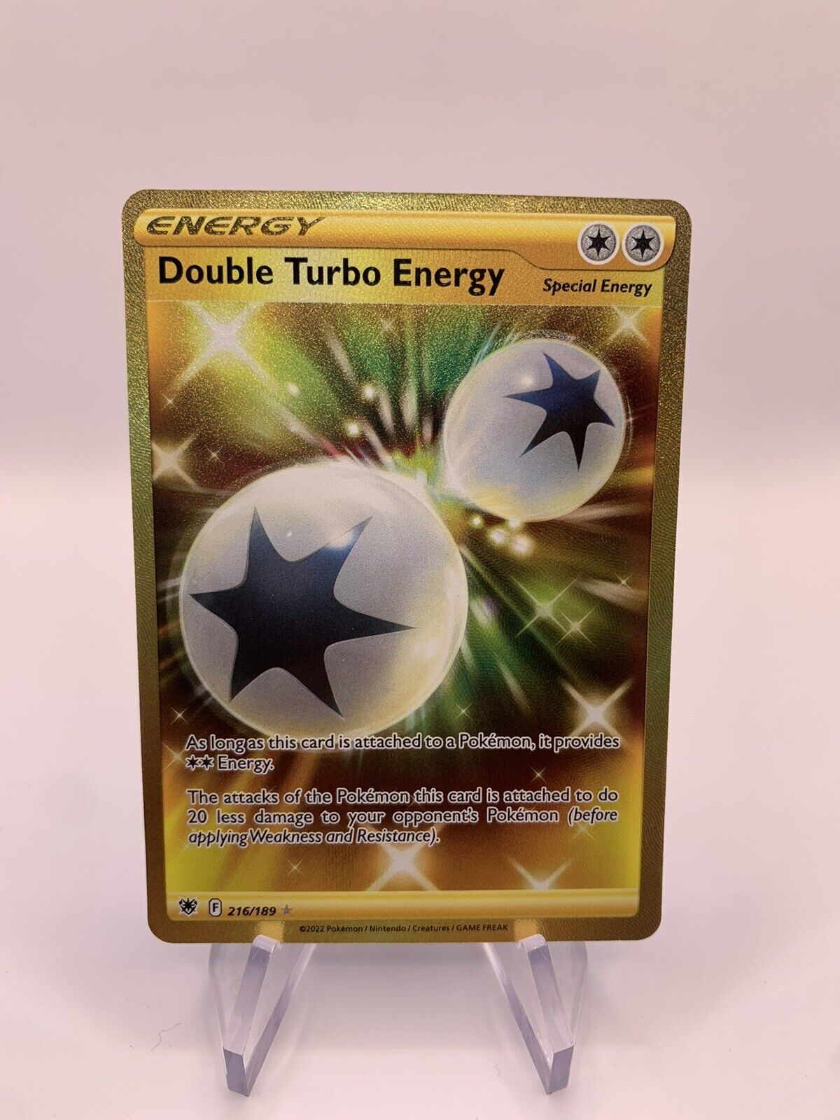 Pokemon Karte Gold Trainer Double Turbo Energy 216/189 Englisch