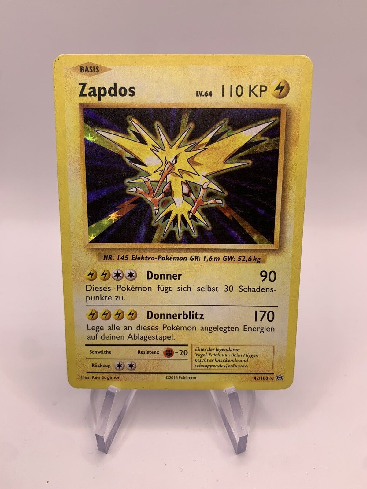 Pokemon Karte Holo Zapdos 42/108 Deutsch