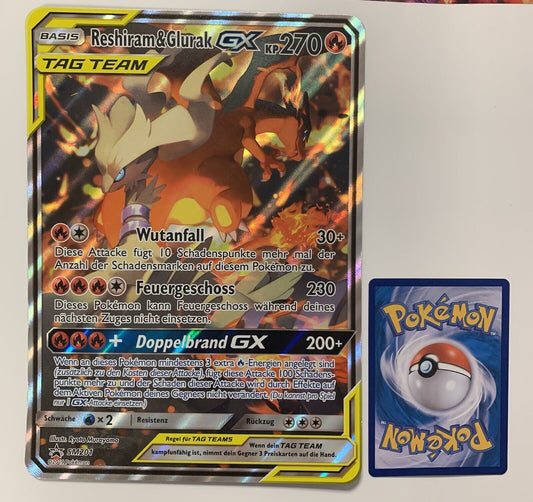 Pokemon Karte GX Tag Team XXL Promo Reshiram & Glurak SM201 Deutsch