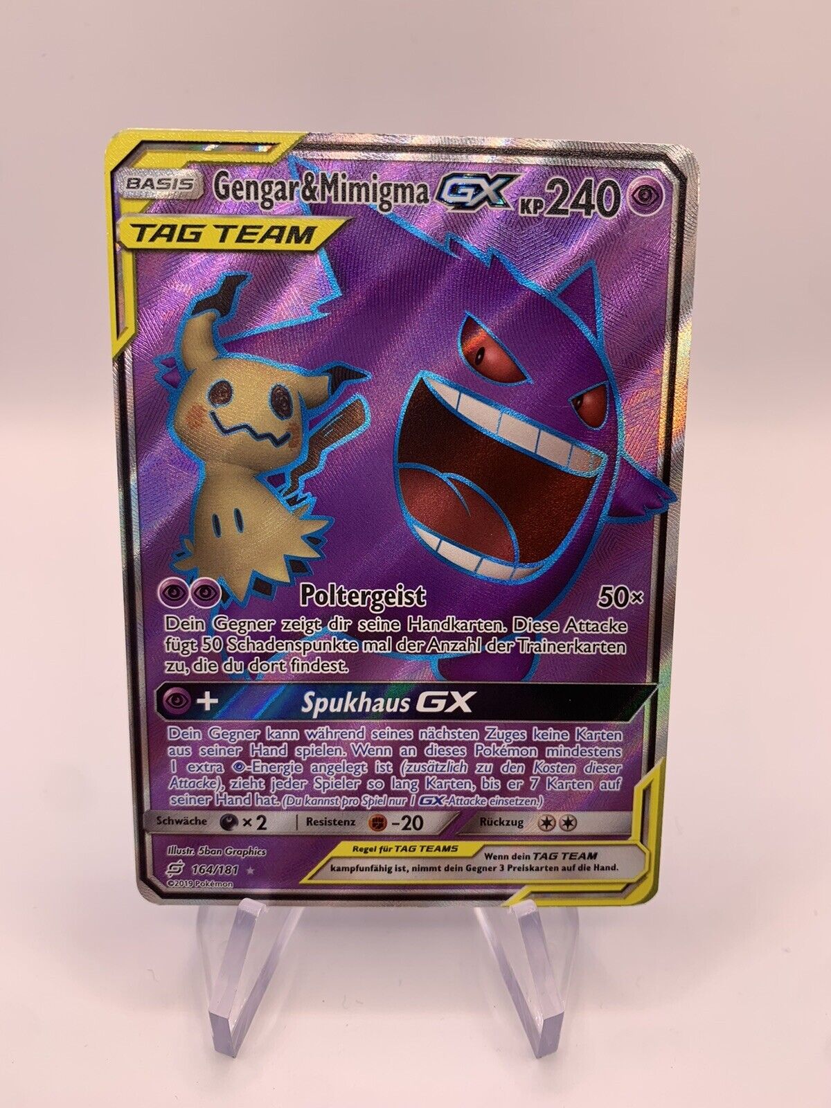 Pokemon Karte Tag Team Fullart Gengar&Mimigma 164/181 Deutsch