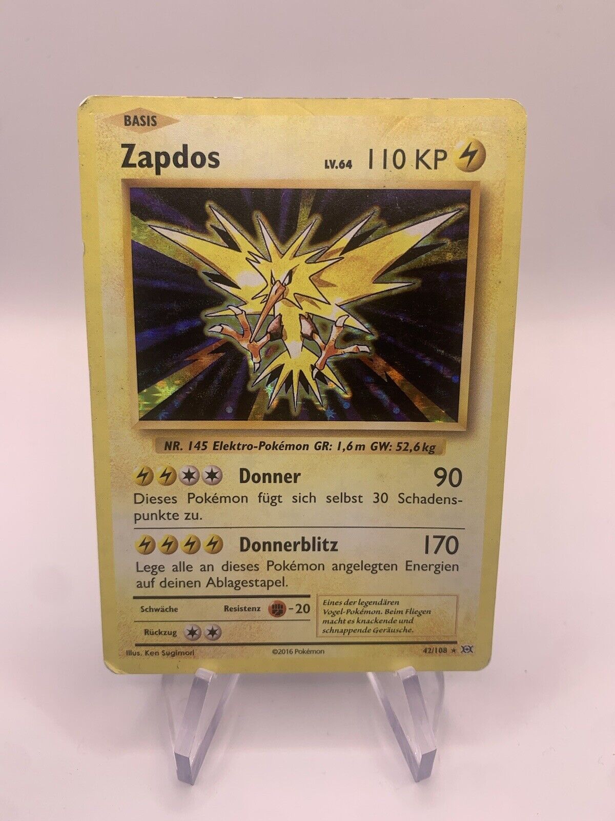 Pokemon Karte Holo Zapdos 42/108 Deutsch