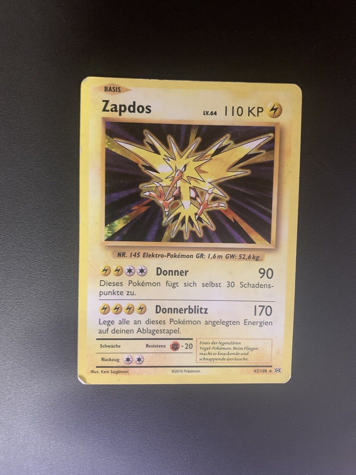 Pokemon Karte Holo Zapdos 42/108 Deutsch