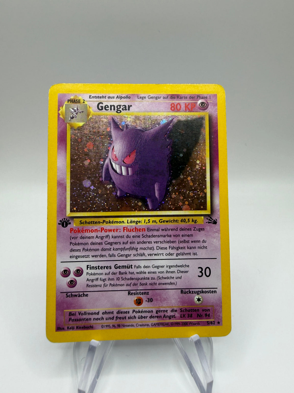 Pokemon Karte Holo 1.Edition Gengar 5/62 Deutsch