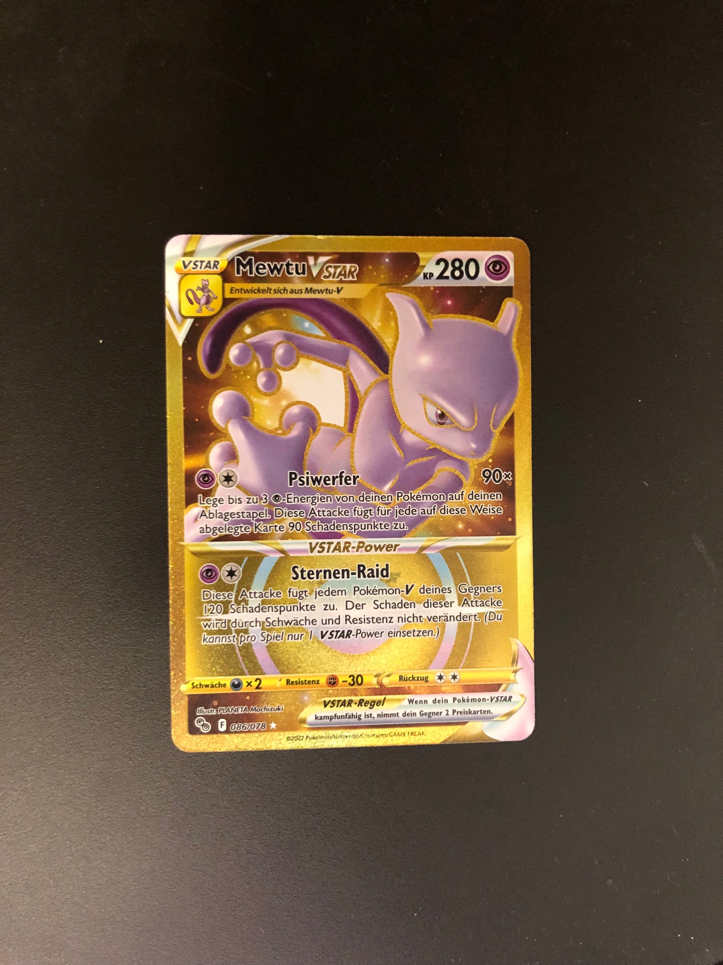 Pokemon Karte Gold Vstar Mewtu 86/78 Deutsch