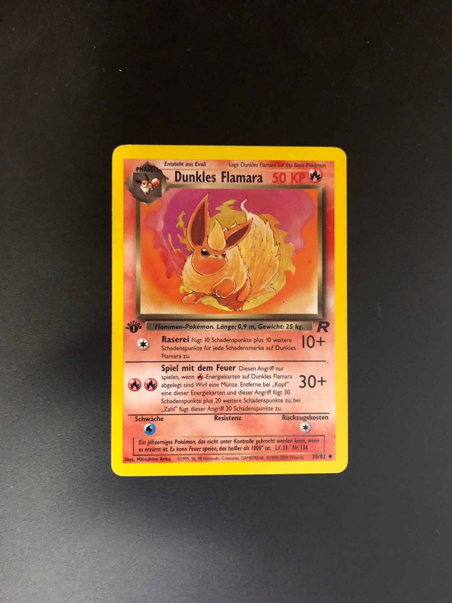 Pokemon Karte 1st Edtion Dunkles Flamara 35/82 Deutsch