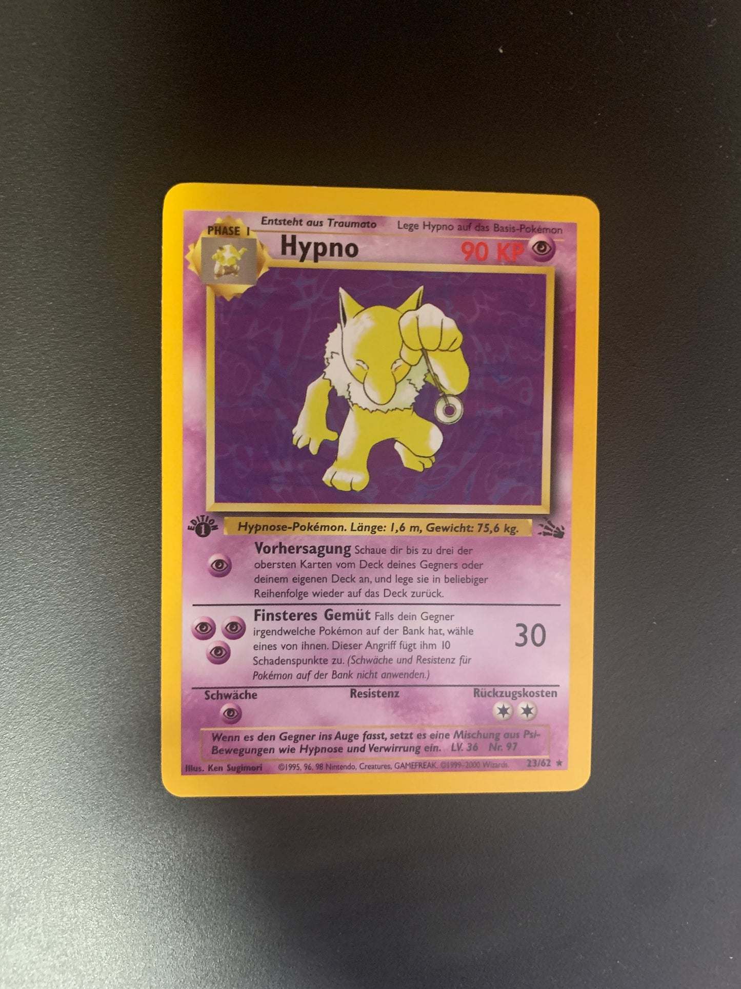 Pokemon Karte 1.Edition Hypno 23/62 Deutsch