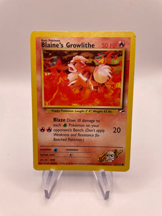 Pokemon Karte Gym Heros Blaine‘s Growlithe 62/132 Englisch