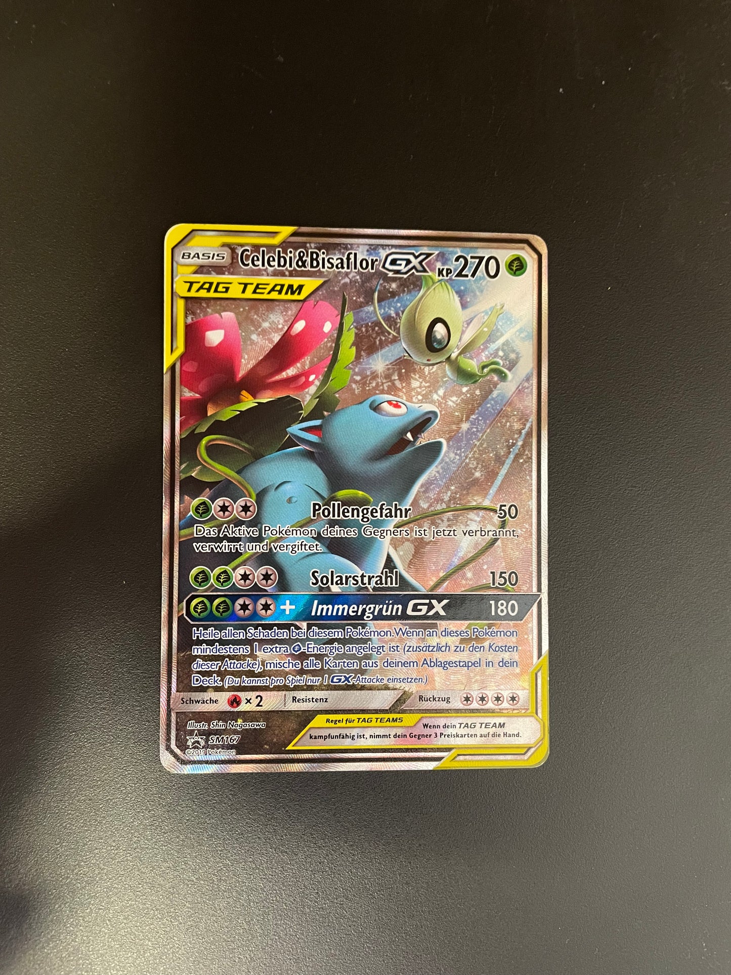 Pokemon Karte GX Tag Team Promo Celebi & Bisaflor SM167 Deutsch