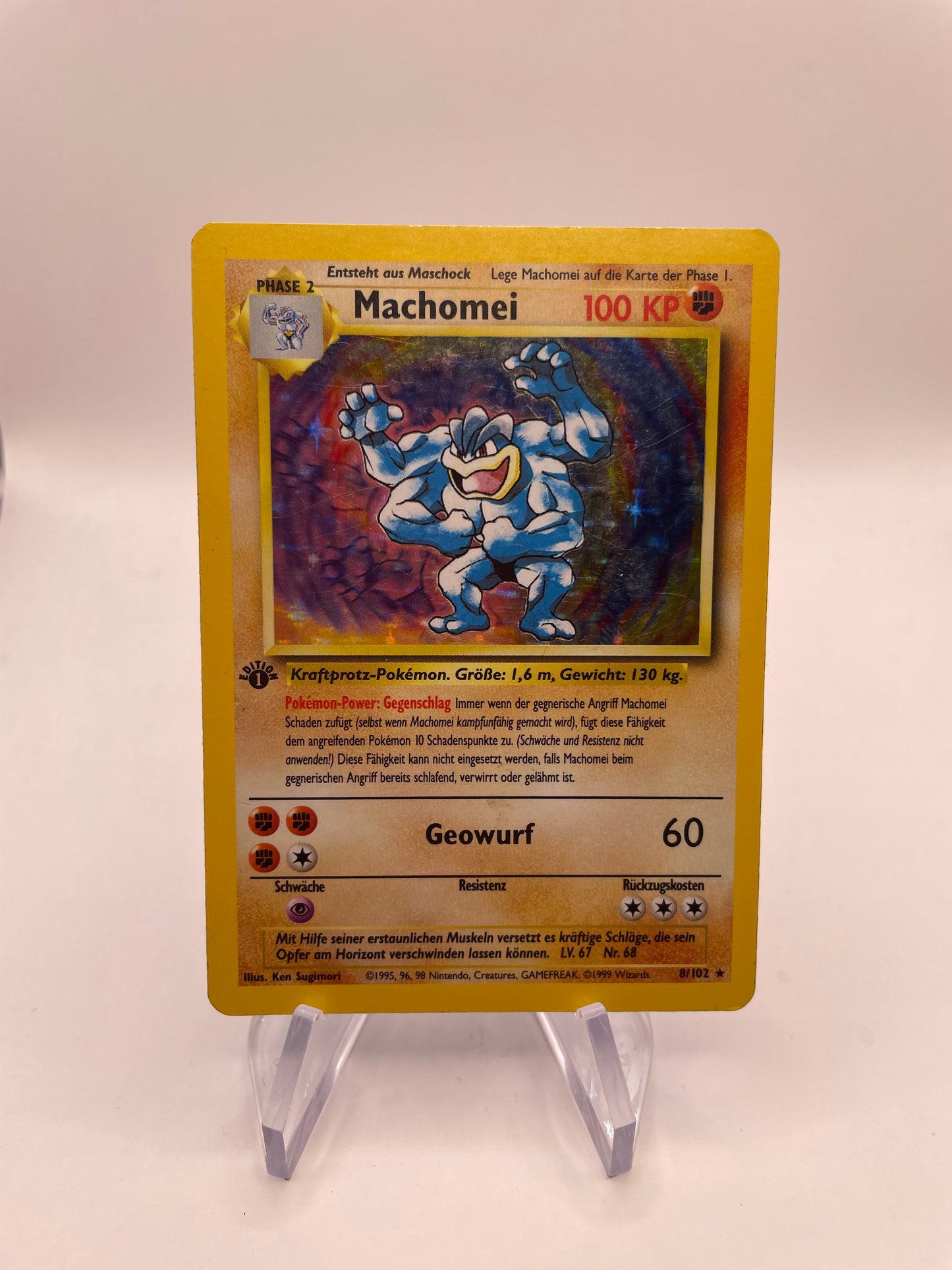 Pokémon Karte Holo 1st Edition Machomei 8/102 Deutsch