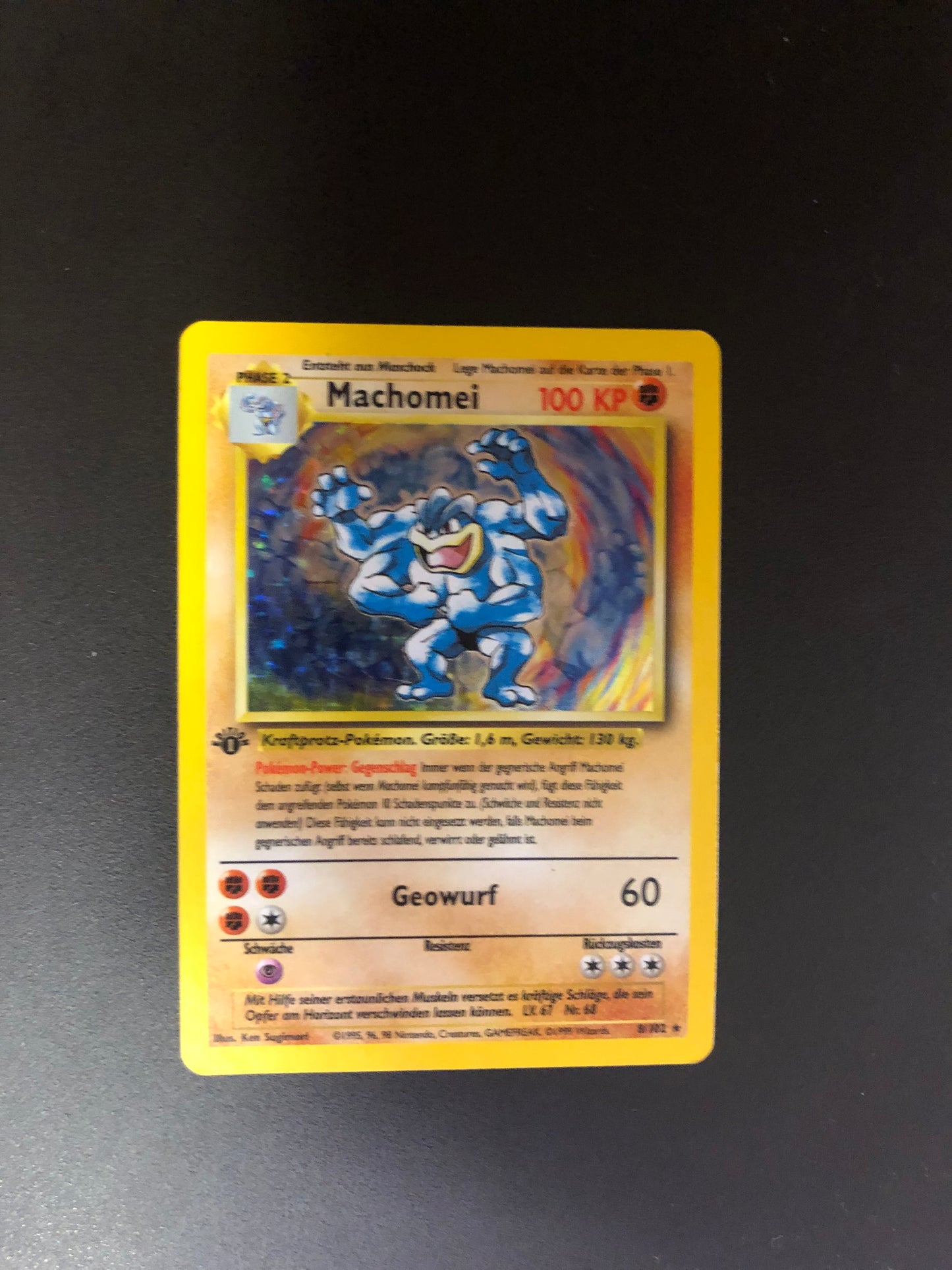 Pokemon Karten Holo Machomei 1st Edition 8/102 Deutsch