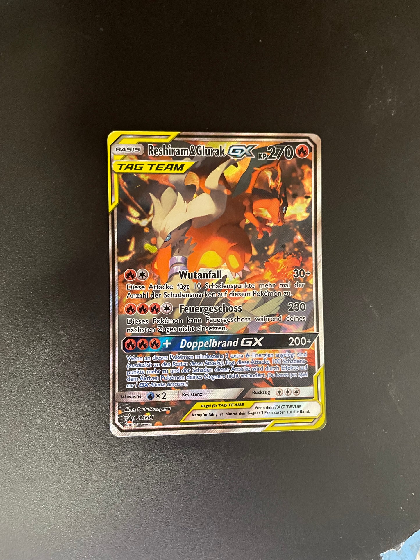 Pokemon Karte GX Tag Team Promo Reshiram & Glurak SM201 Deutsch