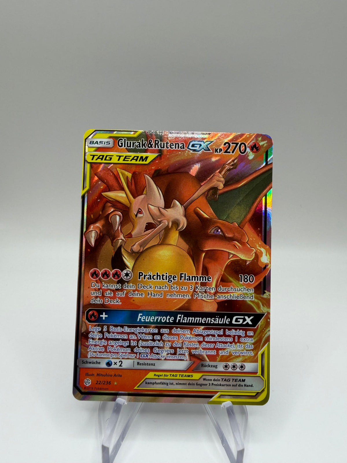 Pokemon Karte GX Tag Team Glurak&Rutena 22/236 Deutsch