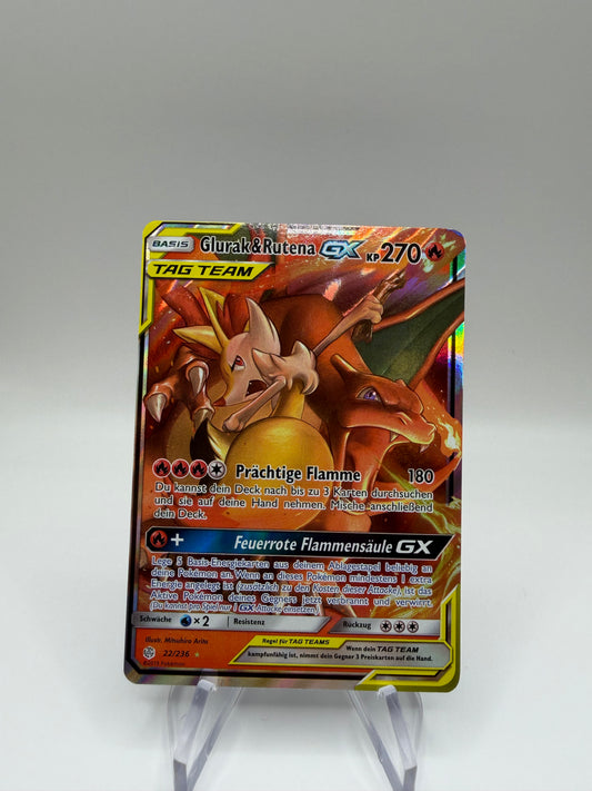 Pokemon Karte GX Tag Team Glurak&Rutena 22/236 Deutsch