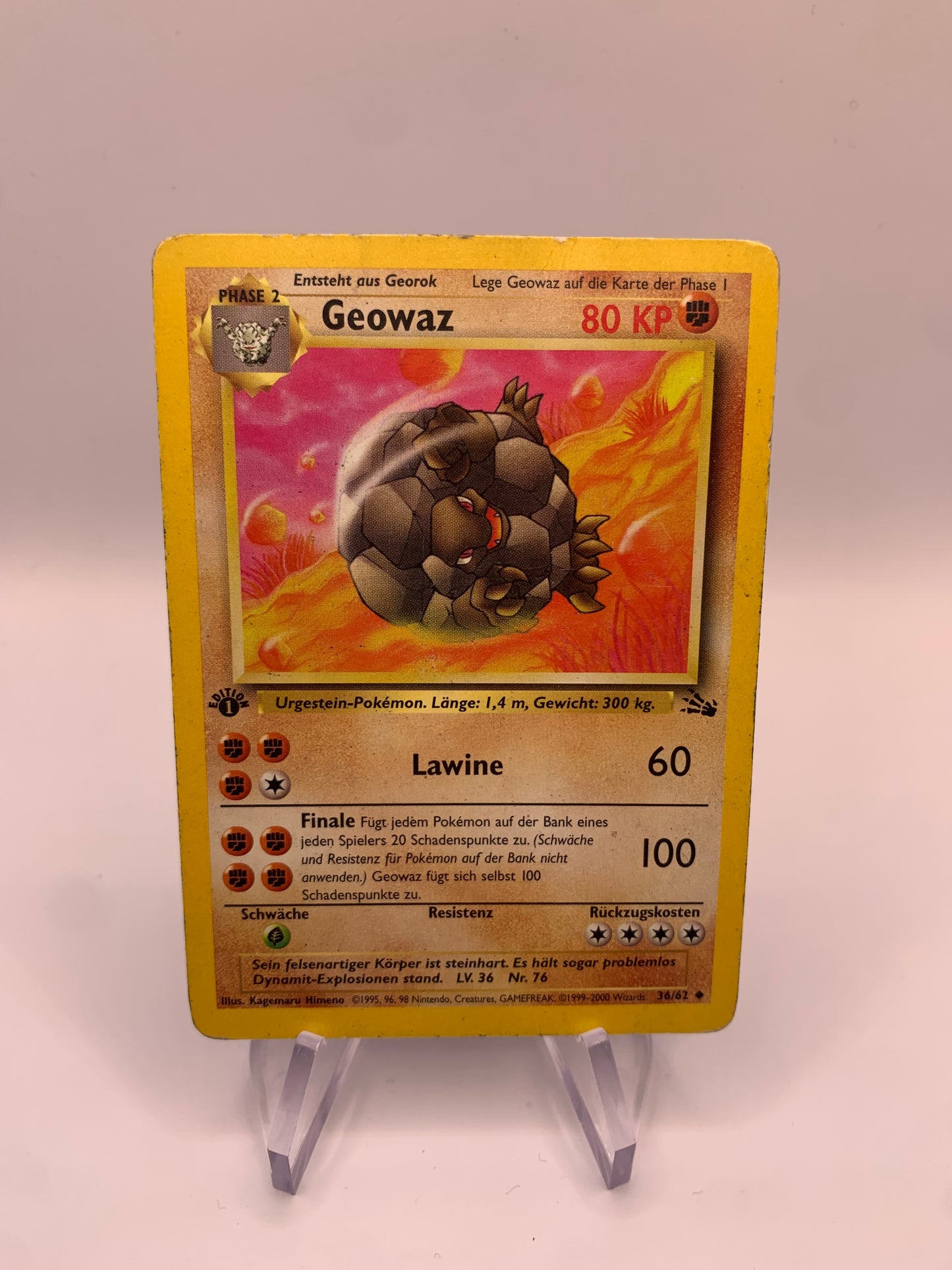 Pokemon Karte Geowaz 1st Edition Fossil 36/62 Deutsch