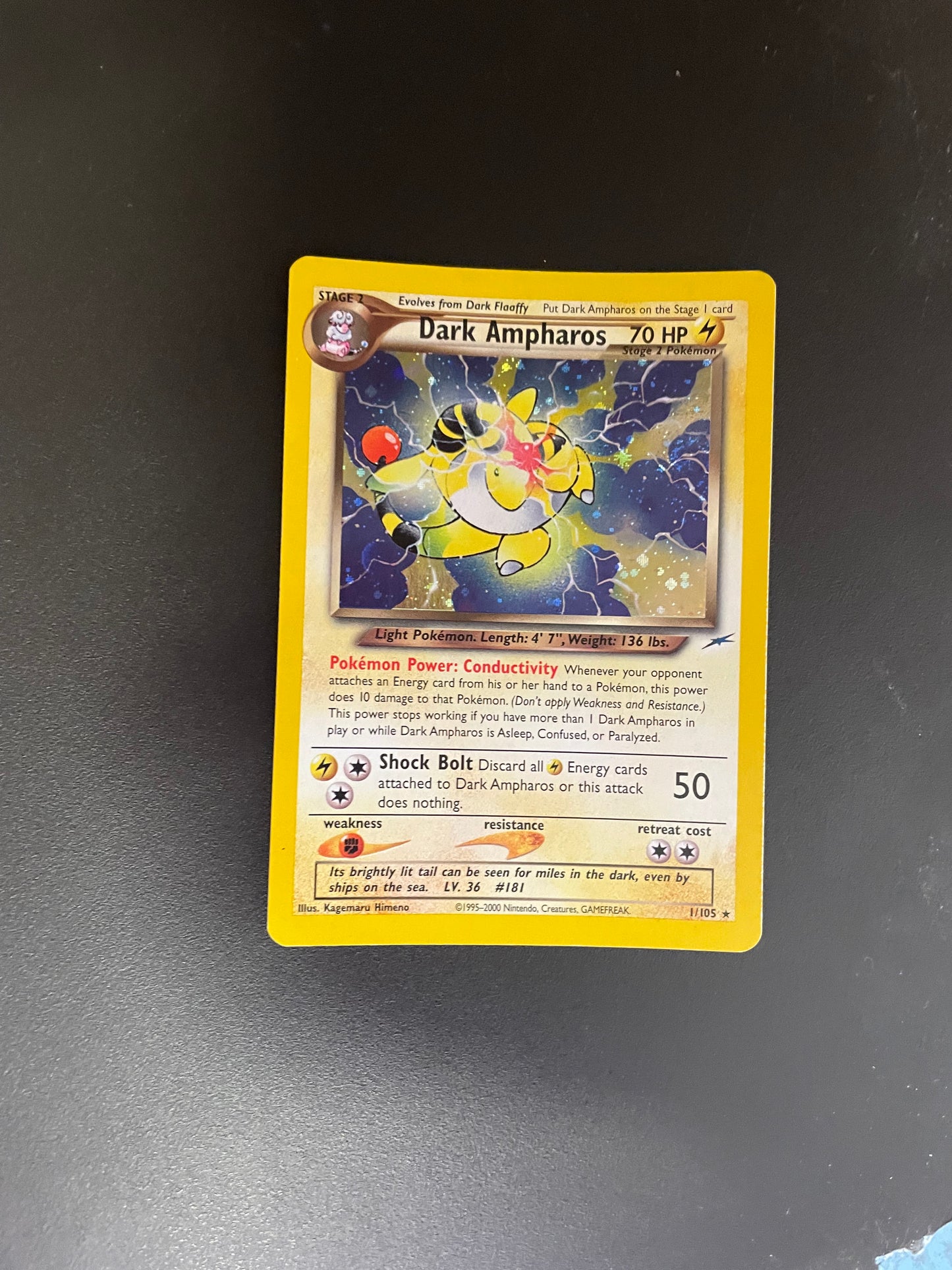Pokémon Karte Holo Dark Ampharos 1/105 Englisch