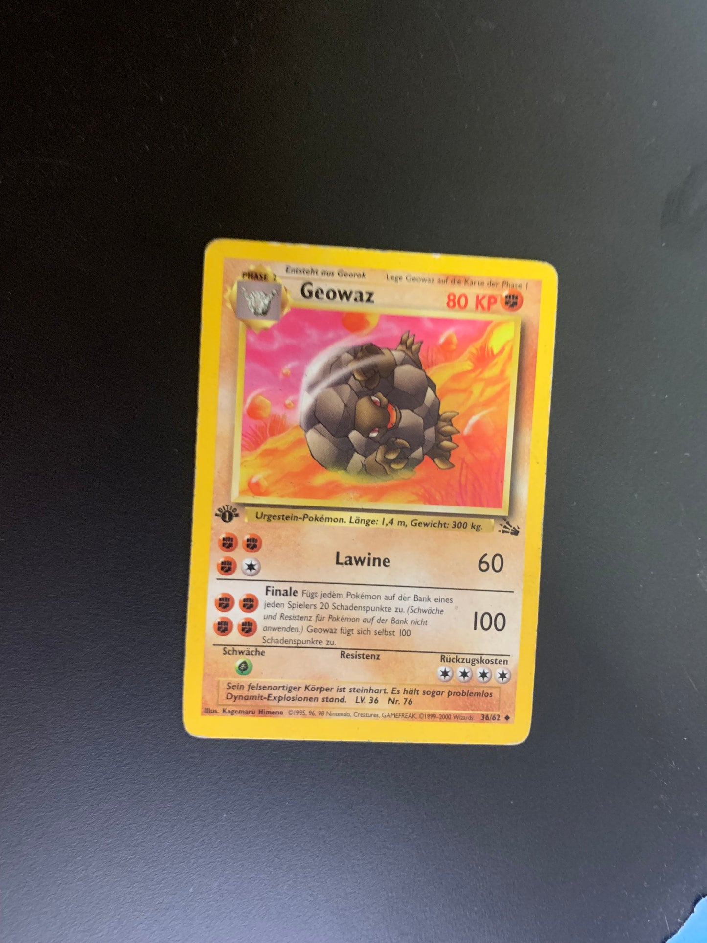 Pokemon Karte Geowaz 1st Edition Fossil 36/62 Deutsch