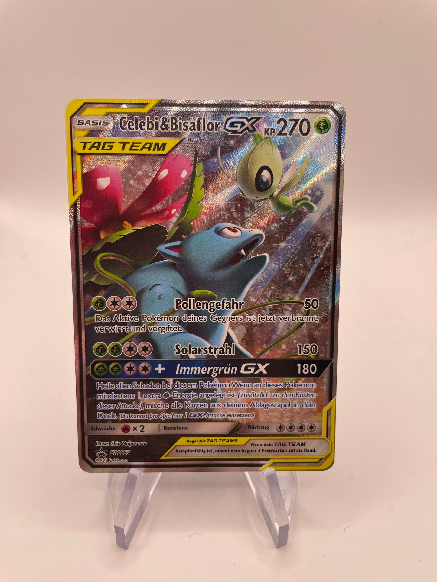 Pokemon Karte GX Tag Team Promo Celebi & Bisaflor SM167 Deutsch