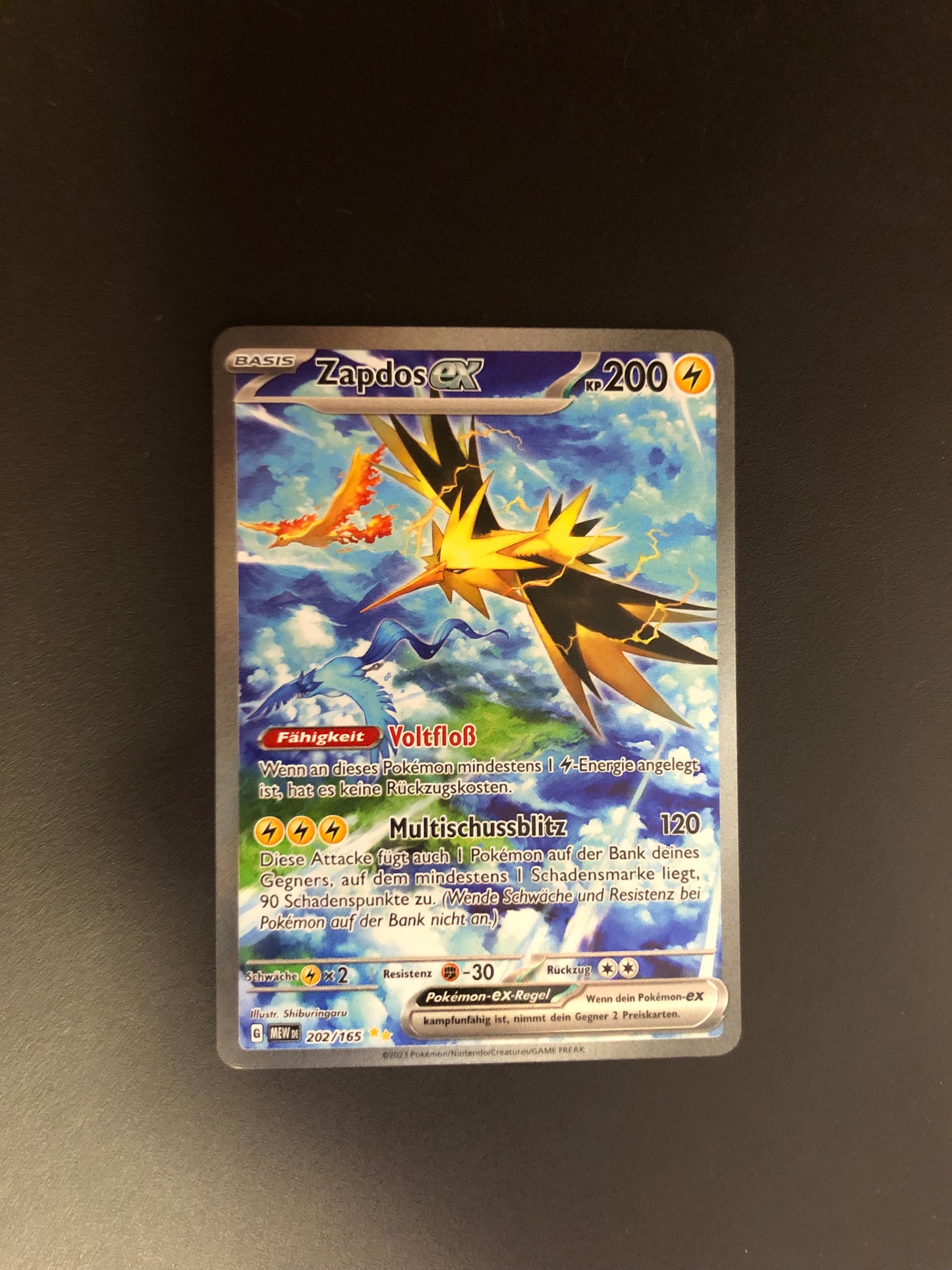 Pokemon Karte Alt-Art Ex Zapdos 202/165 Deutsch