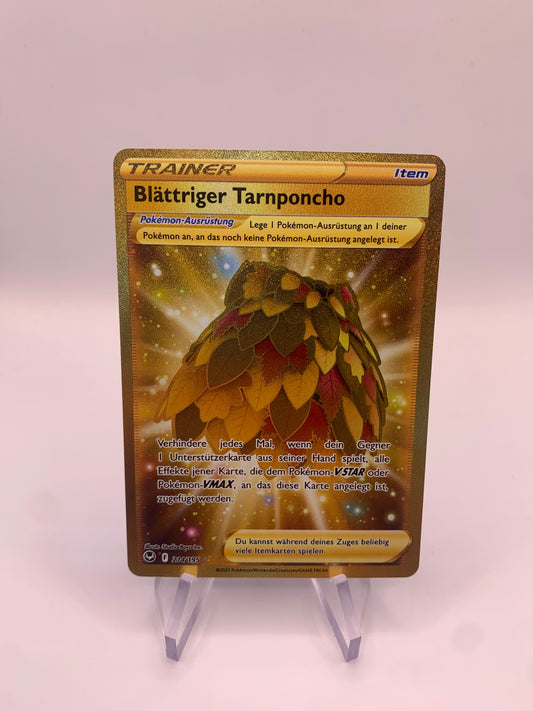 Pokemon Karte Trainer Gold Blättriger Tarnponcho 214/195 Deutsch