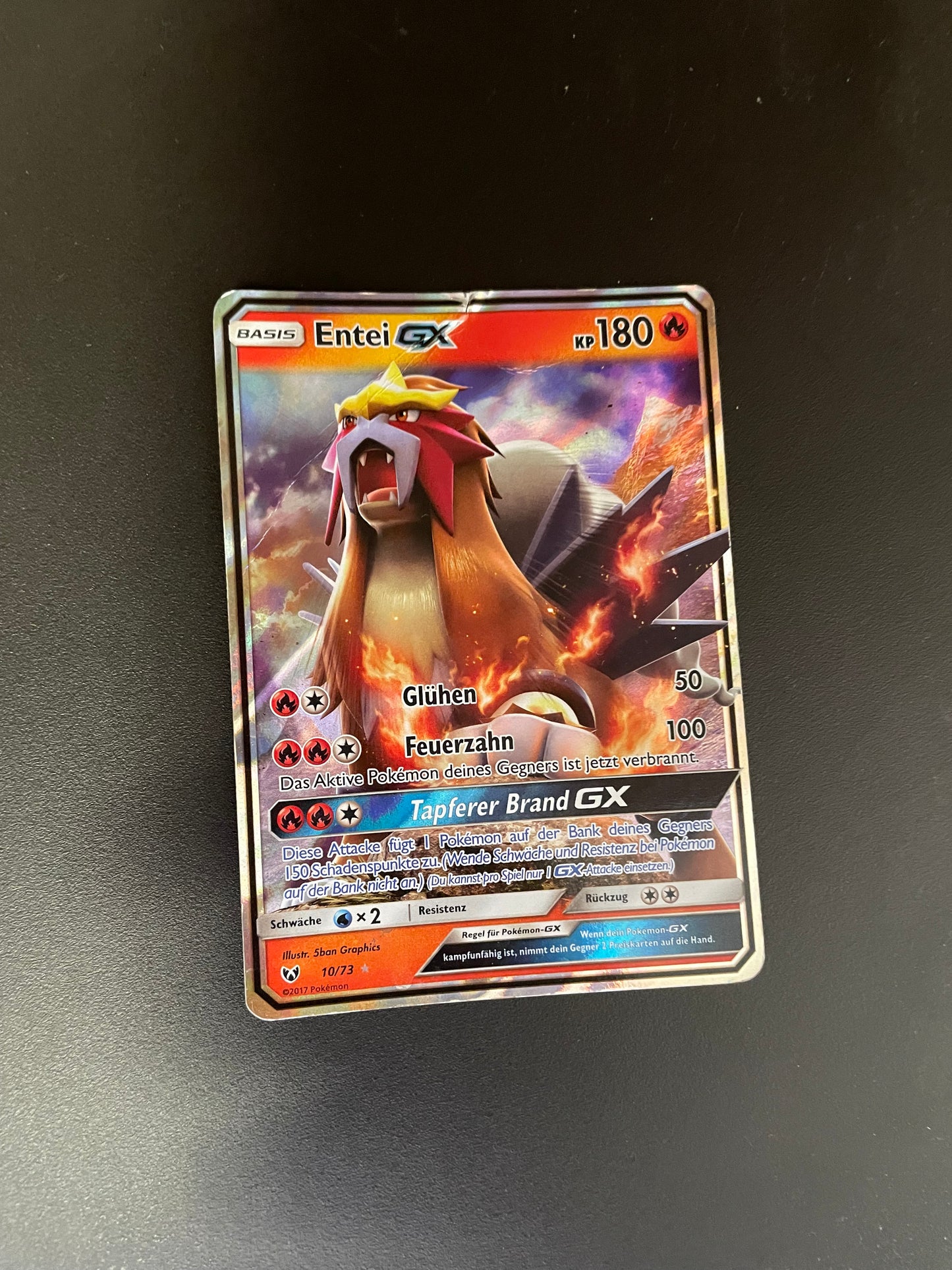 Pokemon Karte GX Entei 10/73 Deutsch