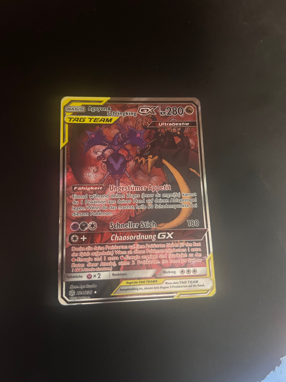 Pokemon Karte Tag Team Alt Art Agoyon & Schlingking 224/236 Deutsch
