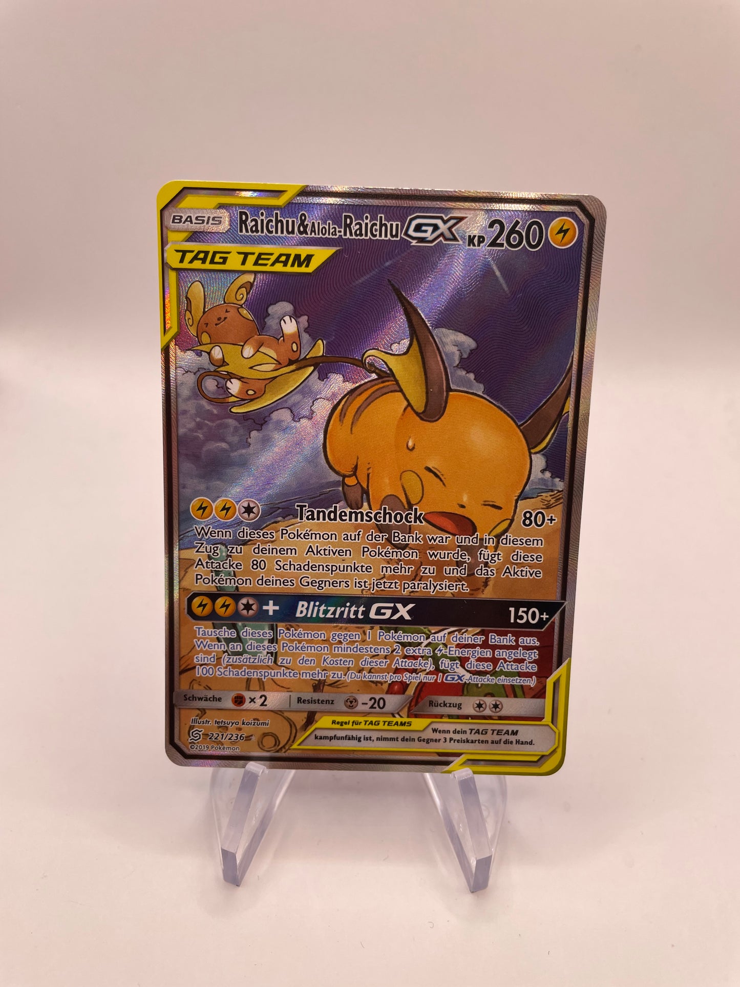Pokemon Karte GX Tag Team Raichu & Alola-Raichu 221/236 Deutsch
