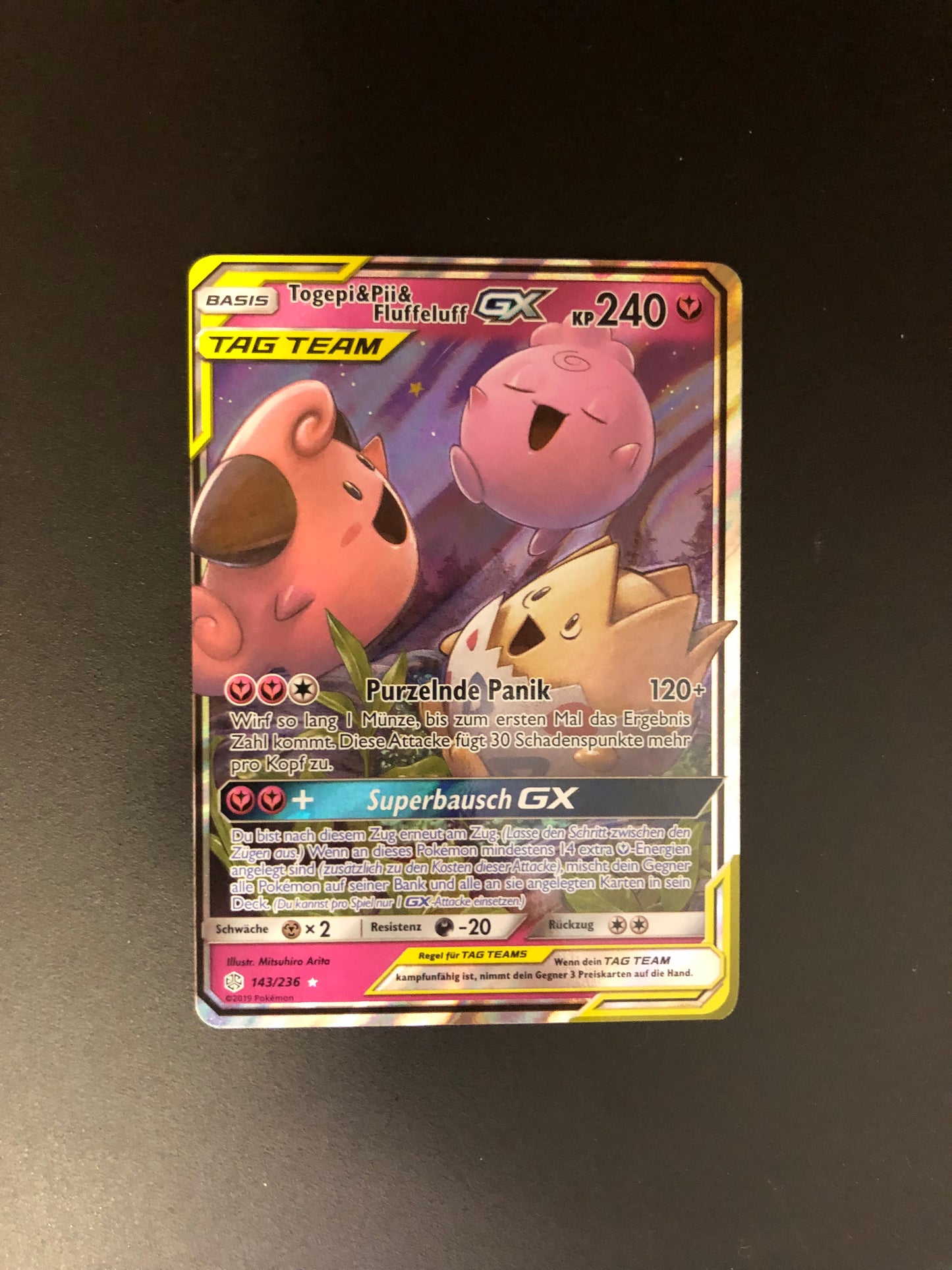 Pokemon Karte GX Tag Team Togepi & Pii & Fluffeluff 143/236 Deutsch