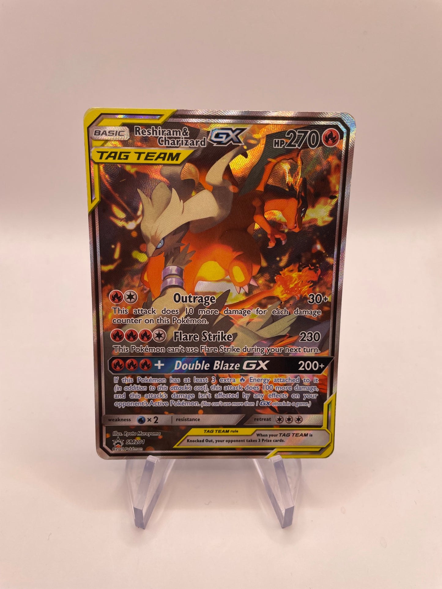 Pokemon Karte GX Tag Team Reshiram & Glurak SM201 Englisch