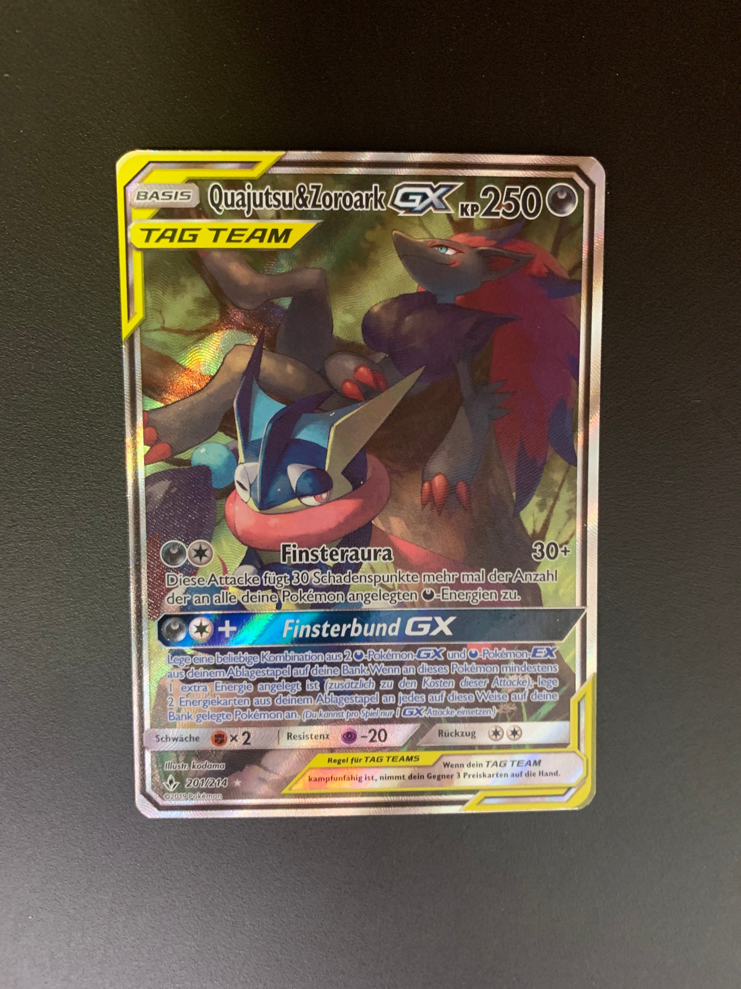 Pokemon Karte Tag Team Alt-Art Quajutsu & Zoroark 201/214 Deutsch