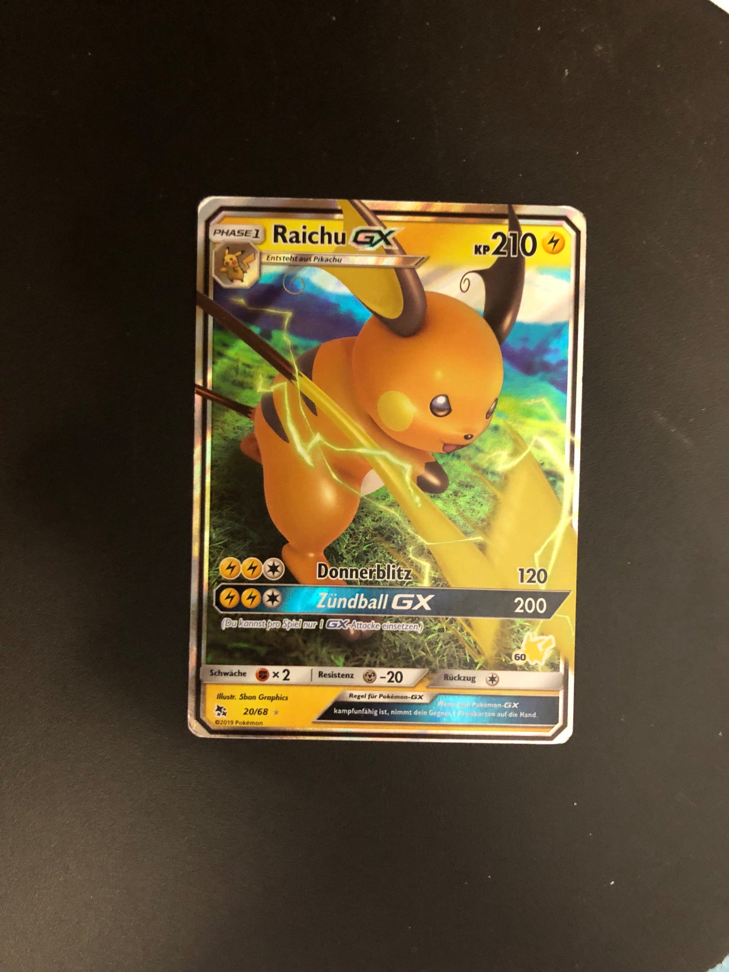 Pokemon Karte GX Raichu 20/68 Deutsch