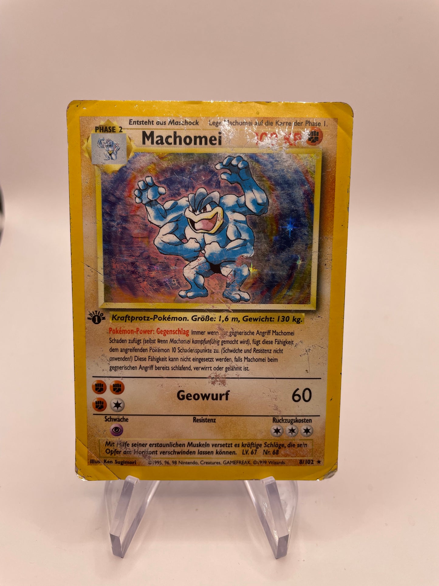 Pokemon Karte Holo 1.Edition Machomei 8/102 Deutsch