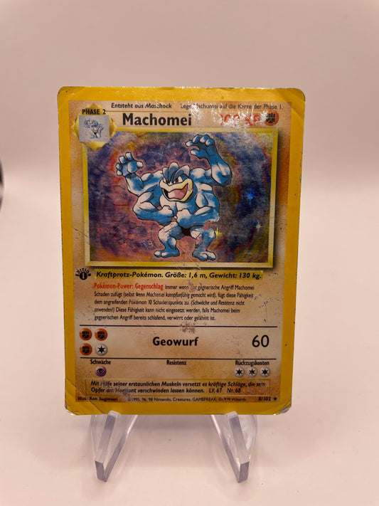 Pokemon Karte Holo 1.Edition Machomei 8/102 Deutsch