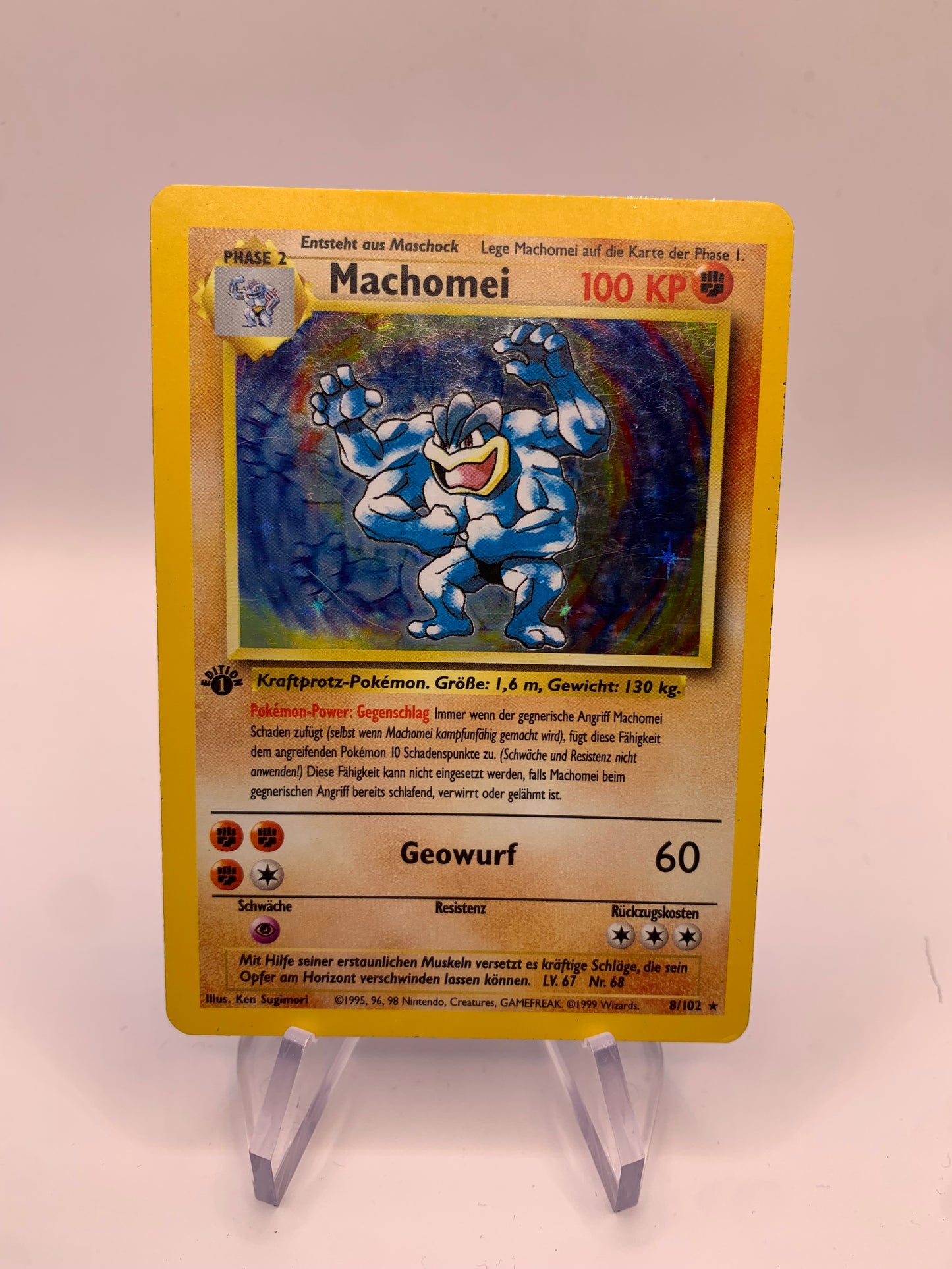 Pokémon Card Machomei Holo 8/102 German 1st Edition