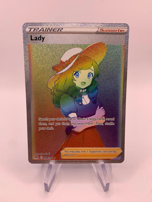 Pokemon card Rainbow Trainer Lady 208/196 German