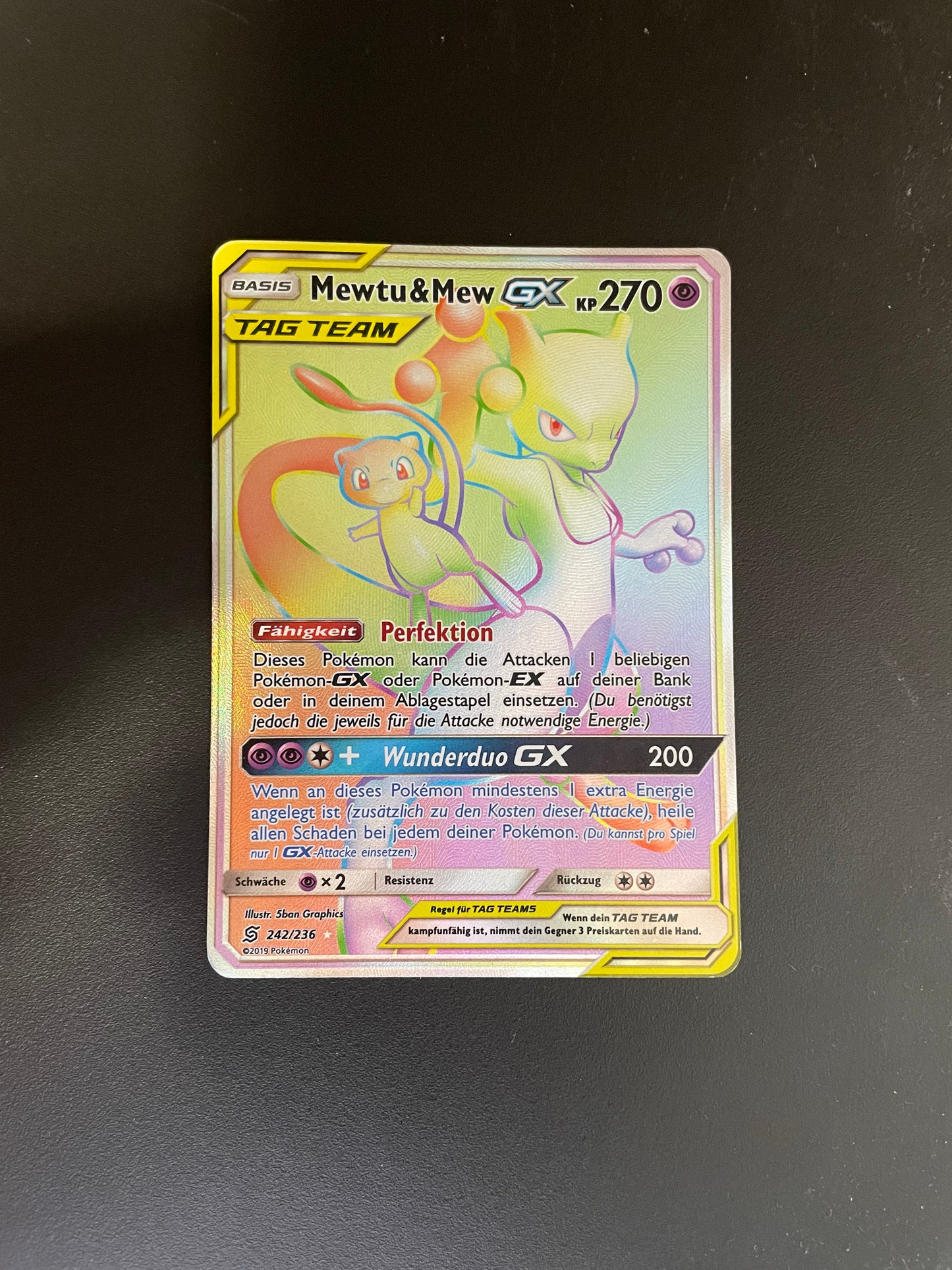 Pokemon Karte GX Tag Team Rainbow Mewtu & Mew 242/236 Deutsch