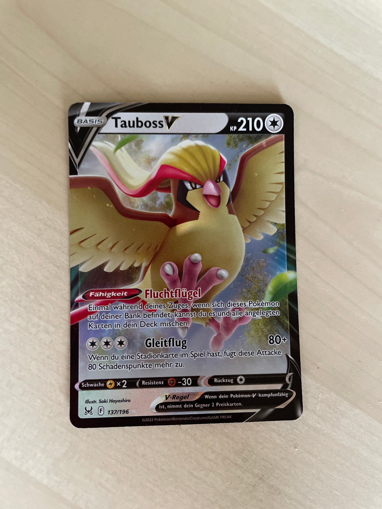 Pokemon Karte V Tauboss 137/196 Deutsch