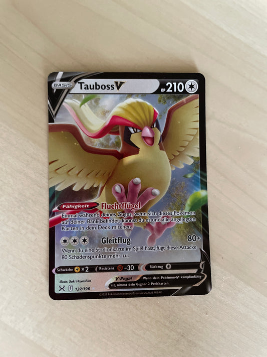 Pokemon Karte V Tauboss 137/196 Deutsch
