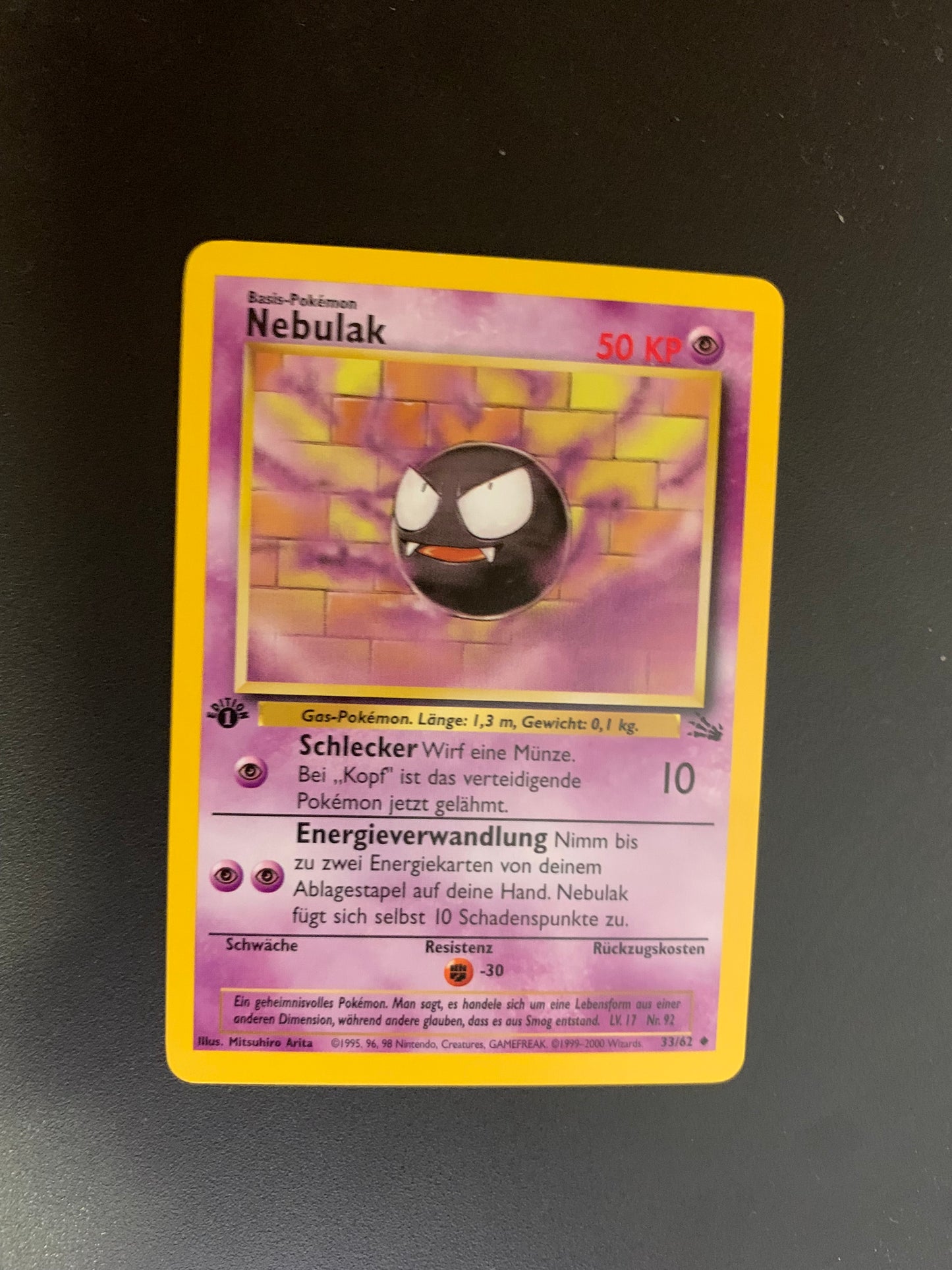 Pokemon Karte Fossil 1.Edition Nebulak 33/62 Deutsch