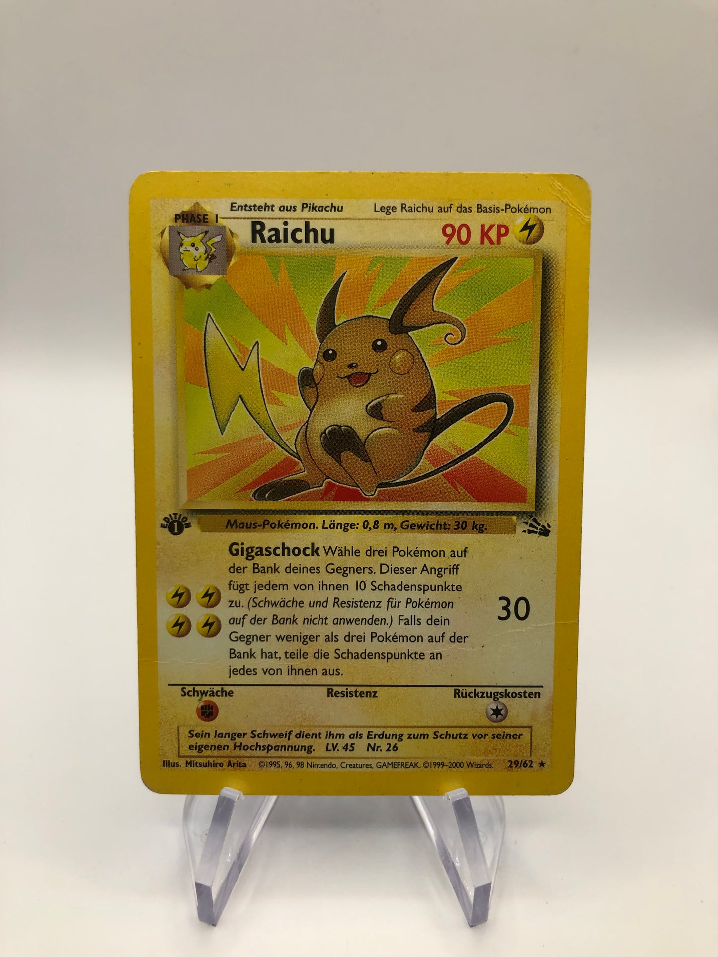 Pokemon Karte 1.Edition Holo Fossil Raichu 29/62 Deutsch