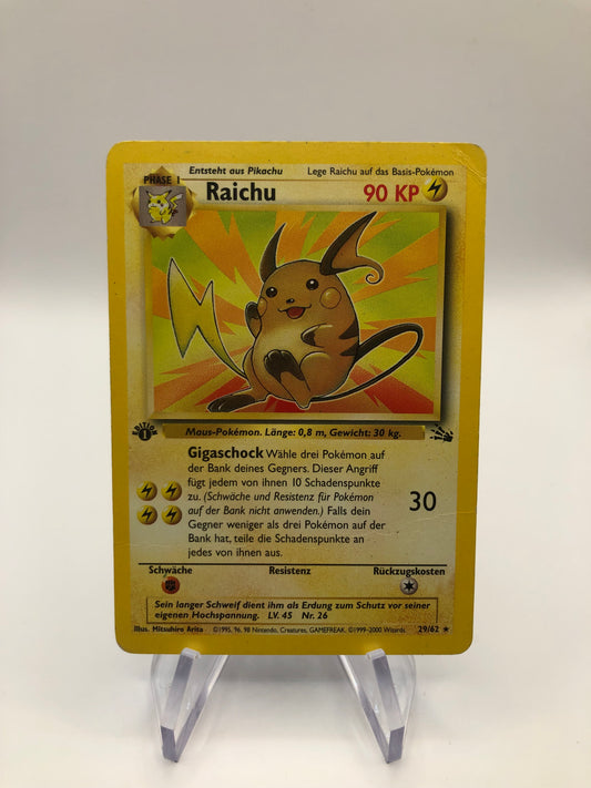 Pokemon Karte 1.Edition Holo Fossil Raichu 29/62 Deutsch