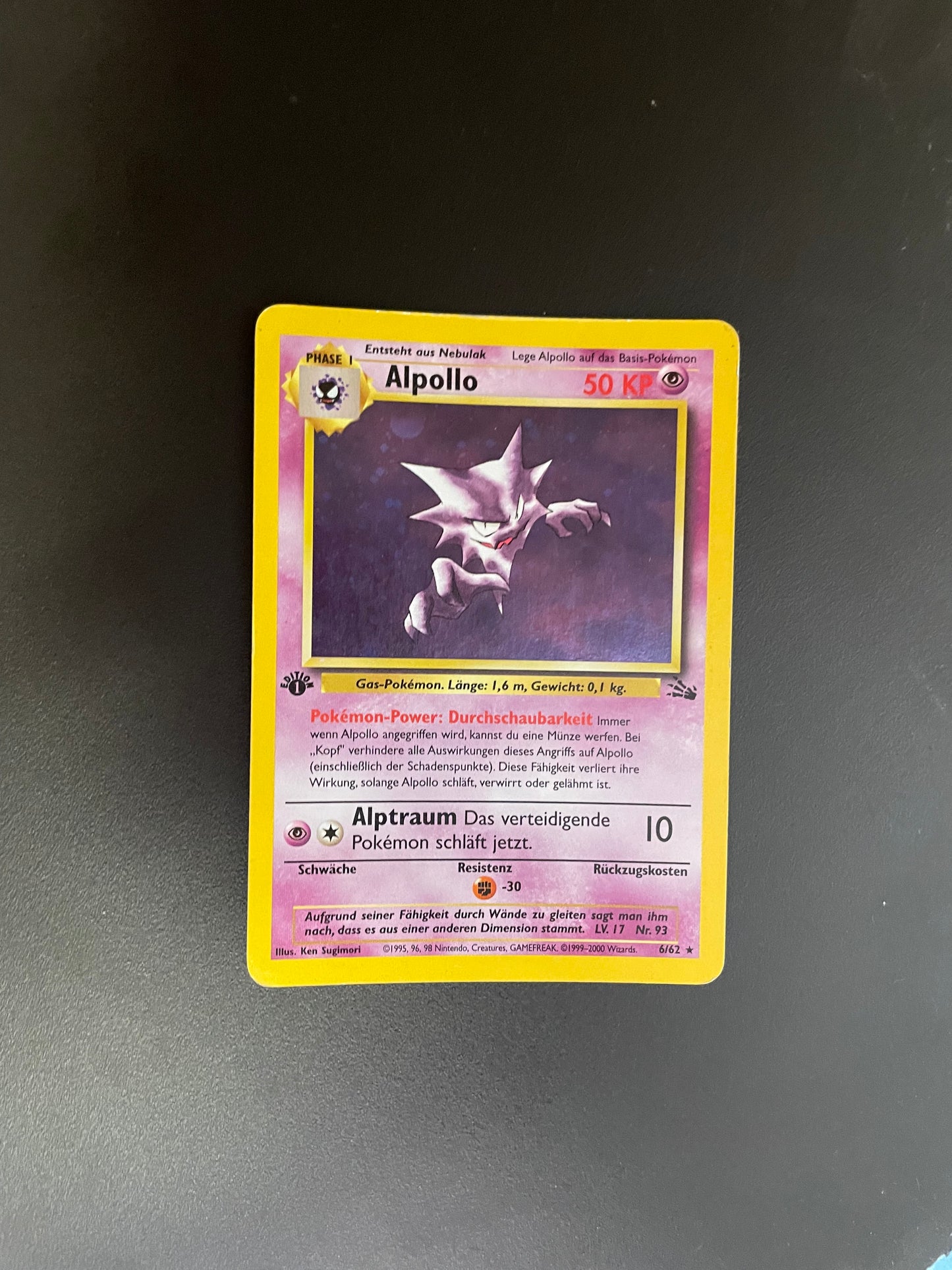 Pokemon Karte Holo 1.Edition Alpollo 6/62 Deutsch