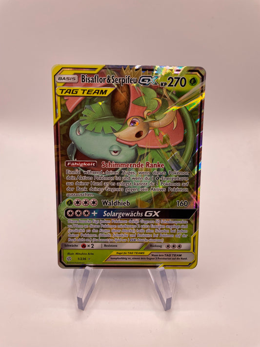 Pokemon Karte Tag Team GX Bisaflor & Serpifeu 1/236 Deutsch